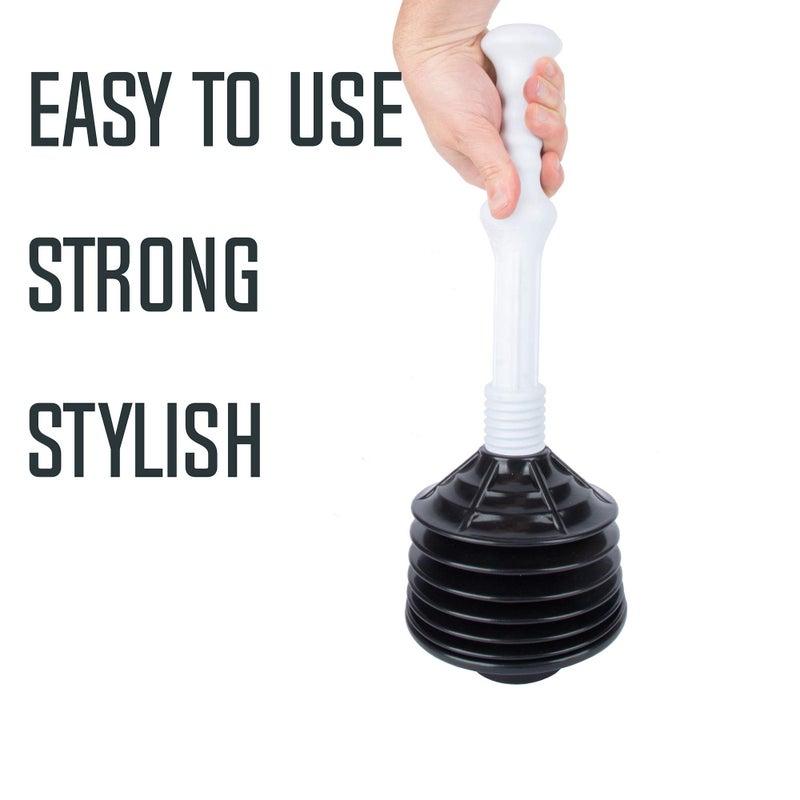 JS Jackson Supplies Professional Bellows Accordion Toilet Plunger, High Pressure Plunge Removes Heavy Duty Clogs from Bathroom Toilets, All Purpose Power Plunger, White & Black - Image 3